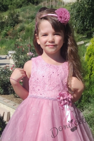 Официална детска рокля без ръкав в пепел от рози с тюл 5