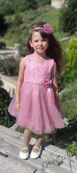 Официална детска рокля без ръкав в пепел от рози с тюл 6