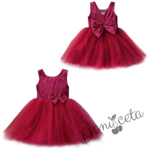 Официална детска рокля в цвят циклама с блясък и тюл 9465341
