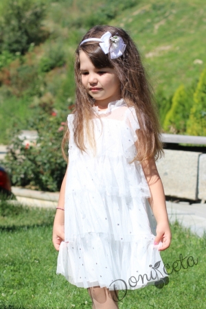 Детска официална рокля в бяло  с къс ръкав 8547555