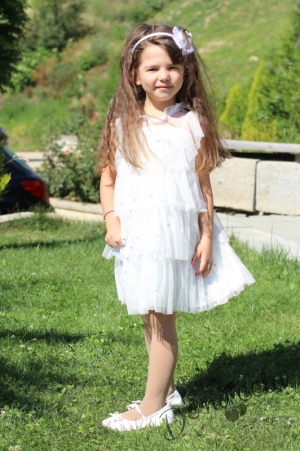 Детска официална рокля в бяло  с къс ръкав 8547555 2
