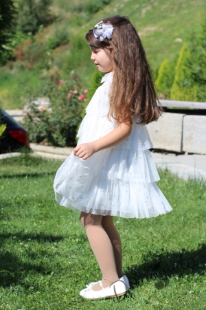 Детска официална рокля в бяло  с къс ръкав 8547555 3