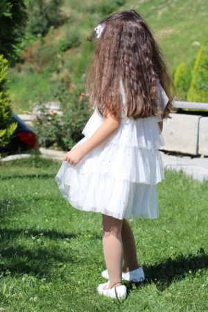 Детска официална рокля в бяло  с къс ръкав 8547555 6