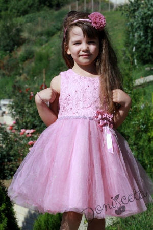 Официална детска рокля с тюл в пепел от рози 1