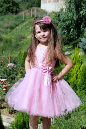 Официална детска рокля с тюл в пепел от рози 3