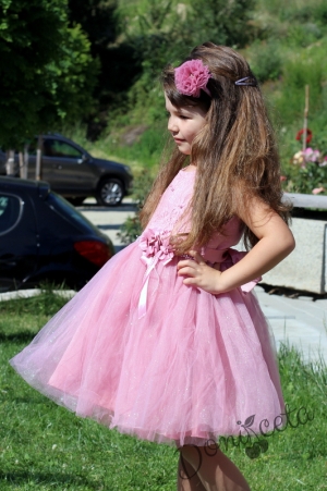 Официална детска рокля с тюл в пепел от рози 8