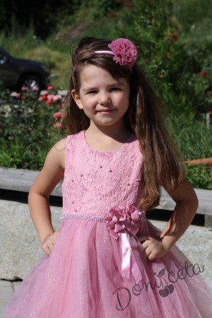 Официална детска рокля с тюл в пепел от рози 12