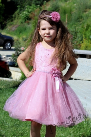 Официална детска рокля с тюл в пепел от рози 14