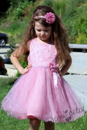 Официална детска рокля с тюл в пепел от рози 16