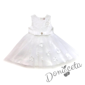 Официална детска рокля без ръкав в бяло с тюл и пеперуди 8538738