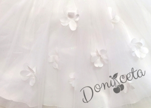 Официална детска рокля без ръкав в бяло с тюл и пеперуди3