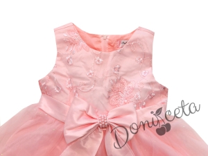 Официална детска рокля без ръкав в розово с тюл и цветя 8696654