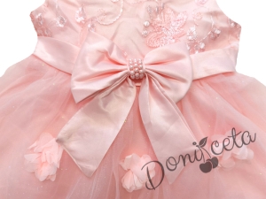 Официална детска рокля без ръкав в розово с тюл и цветя 8696654