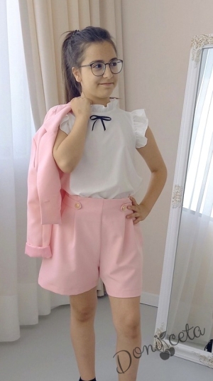 Детски комплект от къси панталони, сако в розово и риза в бяло Contrast