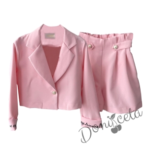 Детски комплект от къси панталони и сако в розово Contrast