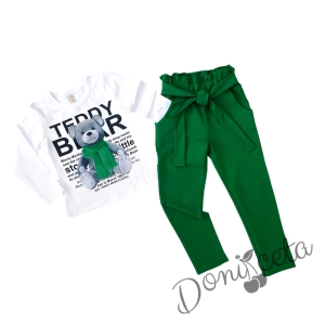 Детски комплект от блуза и панталони в зелено