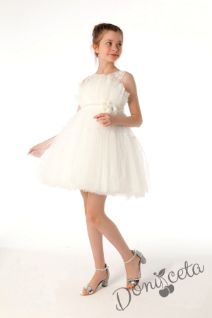 Официална детска къса рокля с тюл в бяло 565857