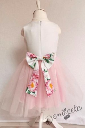 Детска официална рокля с цветя и тюл в розово 646933