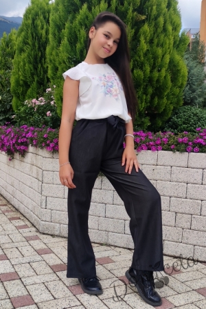 Детски панталон за момиче в графитено сиво и висока талия