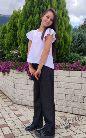 Детски панталон за момиче в графитено сиво и висока талия6