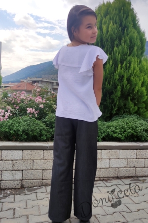 Детски панталон за момиче в графитено сиво и висока талия7