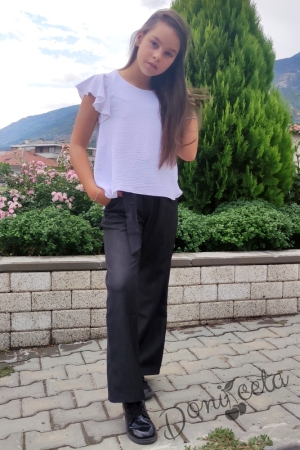 Детски панталон за момиче в графитено сиво и висока талия 8