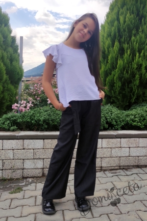 Детски панталон за момиче в графитено сиво и висока талия 9