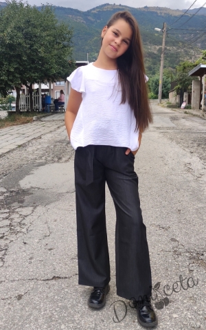 Детски панталон за момиче в графитено сиво и висока талия 11