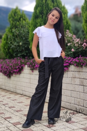 Детски панталон за момиче в графитено сиво и висока талия 12