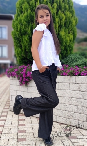 Детски панталон за момиче в графитено сиво и висока талия 13