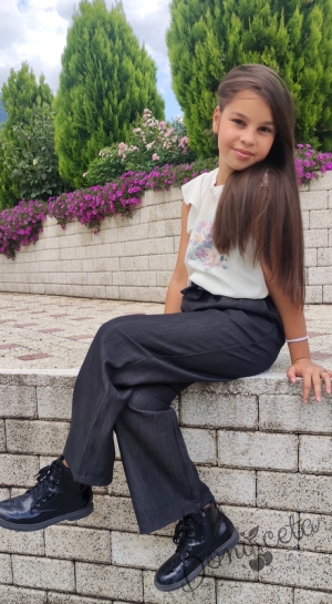 Детски панталон за момиче в графитено сиво и висока талия14