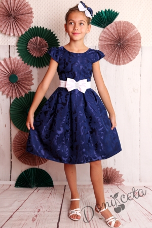 Официална детска рокля с къс ръкав в тъмносиньо 223ТСЖ2
