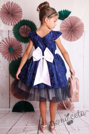 Официална детска рокля в тъмносиньо с тюл 379ТСЖ 3