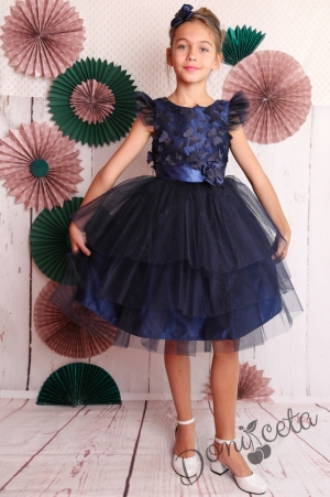 Официална детска рокля в тъмносиньо с 3D пеперуди 288ТСП  2