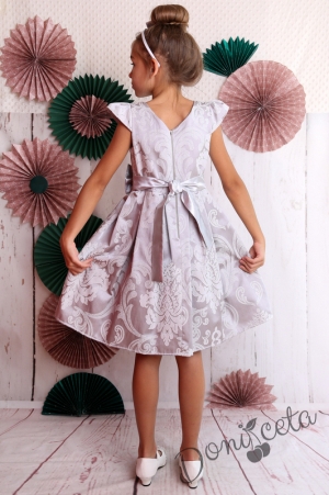 Официална детска рокля с къс ръкав в сиво с коланче 223СЖ 2