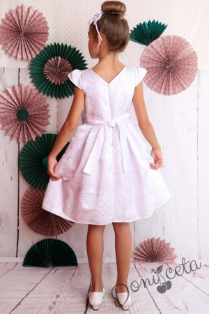 Официална детска рокля с къс ръкав в бяло с коланче 223БЖ 2