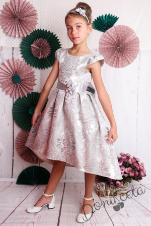 Официална детска рокля на цветя с къс ръкав в сиво 260СЖ 2