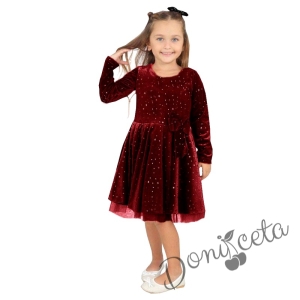 Детска рокля в бордо с дълъг ръкав със звездички 5924517