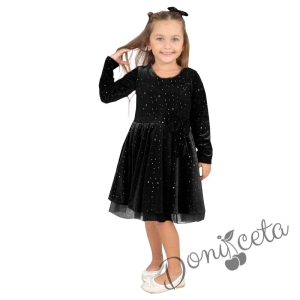 Детска рокля в черно с дълъг ръкав със звездички в златисто 532538