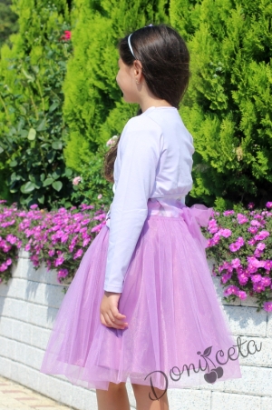 Официална рокля с къс ръкав на цветя и тюл в лилаво с болеро