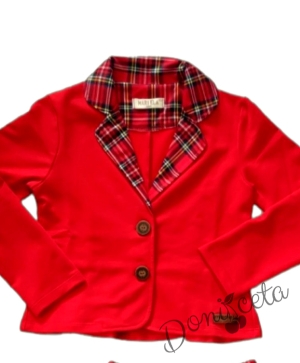 Детски комплект за момиче от пола и сако в червено каре 2