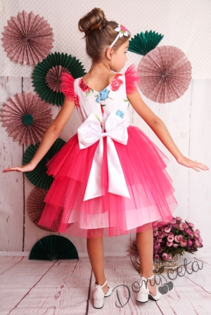 Официална детска рокля с къс ръкав на цветя с тюл 288ЦББ