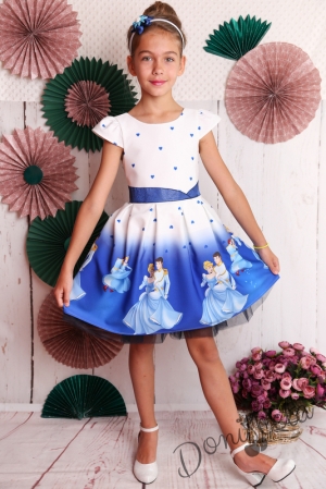 Официална детска рокля с къс ръкав в светлосиньо и бяло 297П