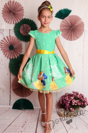 Официална детска рокля с къс ръкав в зелено 297КЗ