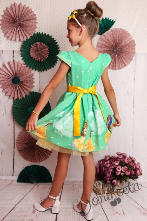 Официална детска рокля с къс ръкав в зелено 297КЗ