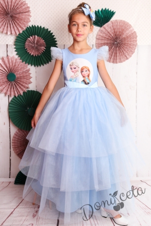 Официална дълга детска рокля с къс ръкав с Елза и Ана 288АЕТД