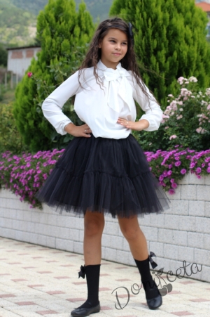 Комплект от официална блуза с дълъг ръкав и пола в черно 