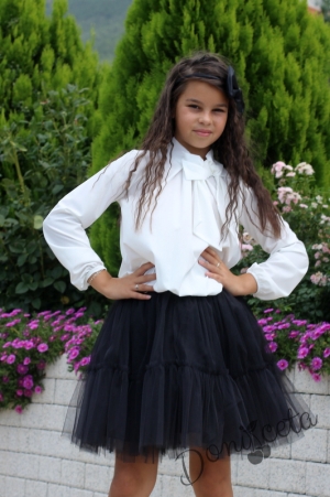 Комплект от официална блуза с дълъг ръкав и пола в черно 7