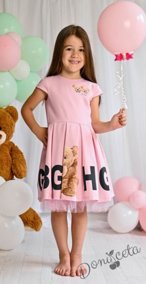 Официална или ежедневна детска рокля в розово с мечета