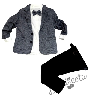 Официален костюм за момче от сако в сиво и панталон в черно